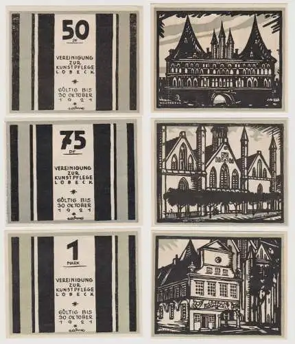 3 Banknoten Notgeld Lübeck Vereinigung zur Kunstpflege o.D. (1922) (153135)