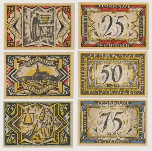 3 Banknoten Notgeld Städtische Sparkasse Twistringen 28.9.1921 (153332)