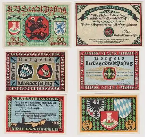 3 Banknoten Notgeld Stadt Pasing 1918  (151307)