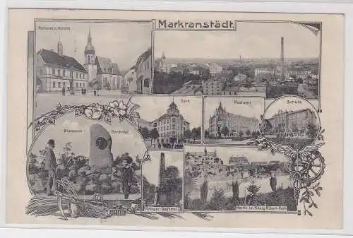 95638 Mehrbild Ak Markranstädt Bank, Schule, Postamt, Kriegerdenkmal 1908