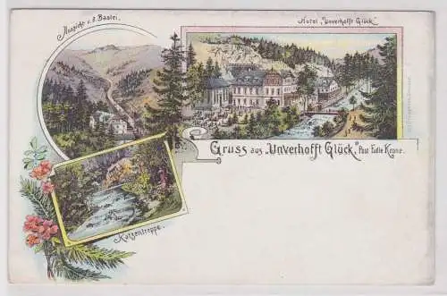91184 Ak Lithographie Gruß aus "Unverhofft Glück" Post edle Krone um 1900