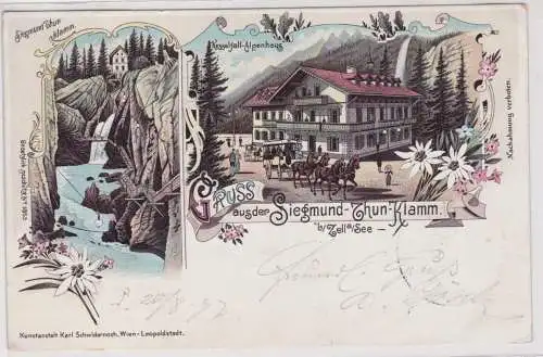 35177 Ak Lithographie Gruß aus der Siegmund Thun-Klamm bei Zell am See 1897