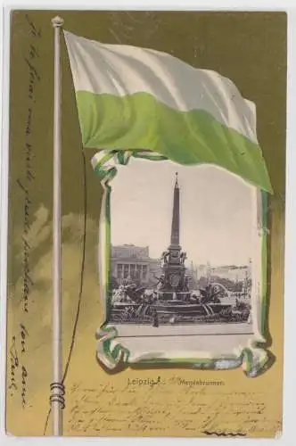 16702 Fahnen Ak Leipzig Mendebrunnen 1902