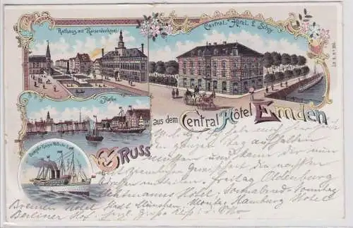 59918 Ak Lithographie Gruß aus dem Central Hotel Emden 1899