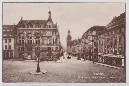 65622 Ak Bautzen Blick in die innere Lauenstrasse mit Geschäften 1925