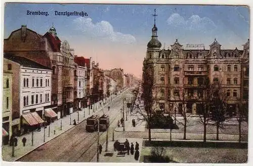 50050 Feldpost AK Bromberg (Bydgoszcz) - Danzigerstraße, Straßenansicht 1916
