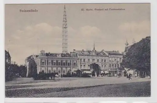 28204 AK Swinemünde (Świnoujście) - Kleine Markt, Postamt mit Funkenstation 1921