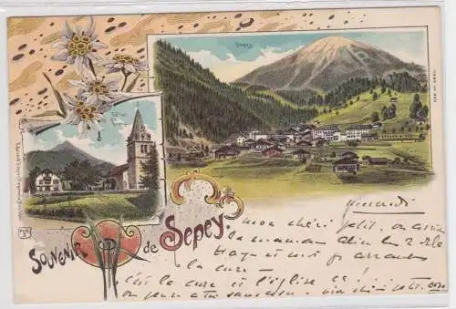09775 Ak Lithographie Souvenir de Sepey Kirche und Totalansicht 1900