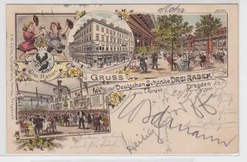 98277 Ak Lithographie Gruß aus der Deutschen Schänke Drei Raben Dresden 1897
