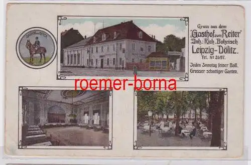88110 Ak Gruß aus dem "Gasthof zum Reiter" Leipzig Dölitz um 1920