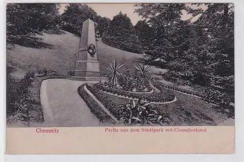 77398 AK Chemnitz - Partie aus dem Stadtpark mit Clausdenkmal 1908
