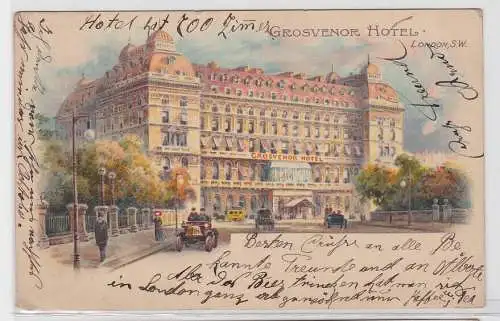 93625 Künstler AK London - Grosvenor Hotel davor Automobile und Kutschen 1908