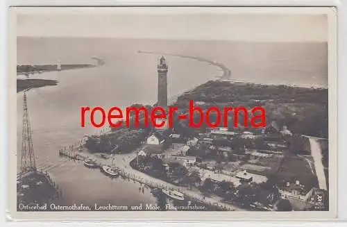 55196 Ak Ostseebad Osternothafen Leuchtturm und Mole Fliegeraufnahme 1933