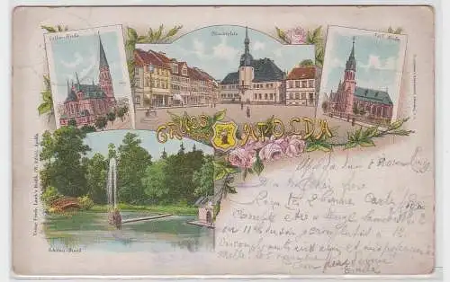 93109 Lithografie AK Gruss aus Apolda - Marktplatz, Luther- & kath. Kirche 1899