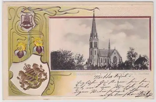 77508 Passe Partout Präge Ak Geringswalde Kirche mit Pfarrhaus 1903