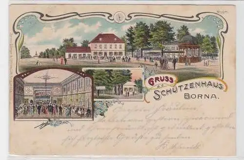 84389 Ak Lithographie Gruß aus dem Schützenhaus Borna 1908
