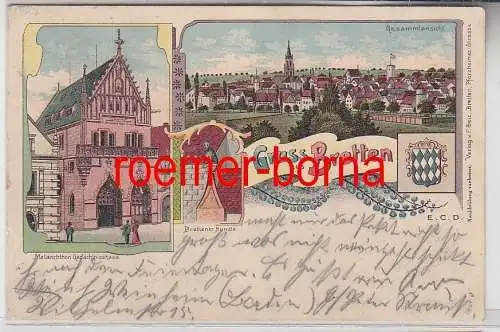 77614 Ak Lithographie Gruß aus Bretten Melanchthon Gedächtnishaus 1909