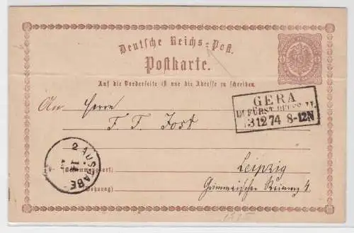 97357 DR Ganzsachen Postkarte Plattenfehler P1B15 Gera nach Leipzig 1874