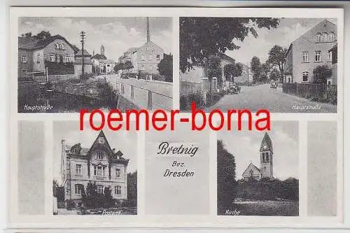 76839 Mehrbild Ak Bretnig Bez.Dresden, Hauptstraße, Postamt, Kirche um 1940