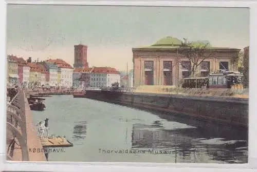 57208 AK Københaven - Thorvaldsens Musæum davor Kanal und Straßenbahn Tram 1908