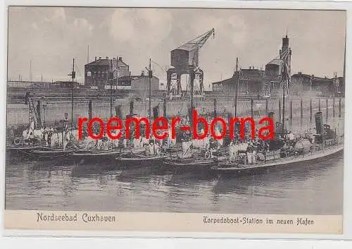76414 Ak Nordseebad Cuxhaven Torpedoboot Station im neuen Hafen um 1910