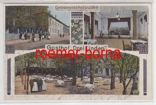 76203 Mehrbild Ak Grosswischstauden bei Groitzsch i.S. Gasthof Drei Linden 1913