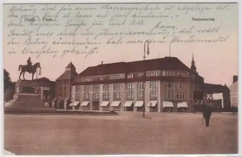 10806 Ak Stolp in Pommern Stephansplatz mit Denkmal 1912