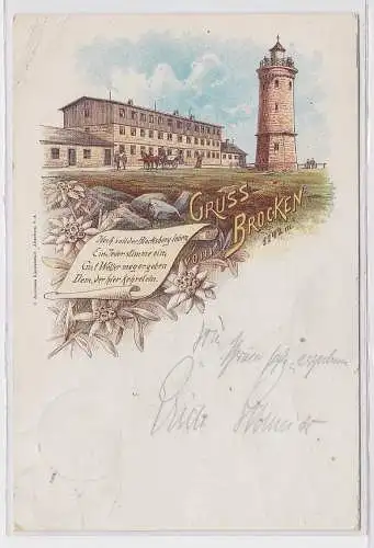 87159 Ak Lithographie Gruß vom Brocken mit Brockenhotel 1893