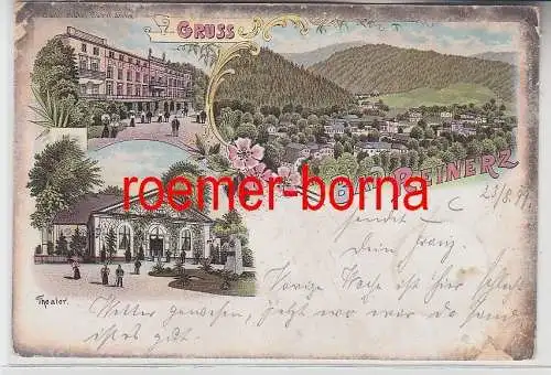 76632 Ak Lithografie Gruss aus Bad Reinerz Duszniki-Zdrój Bade Hotel usw. 1899
