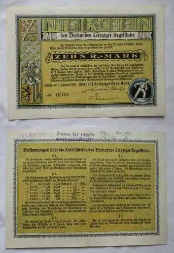 10 Mark Leipzig 1.1.1928, Anteilschein des Verbandes Leipziger Kegelklubs 155438