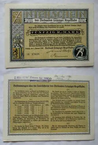 50 Mark Leipzig 1.1.1928, Anteilschein des Verbandes Leipziger Kegelklubs 158317