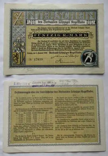 50 Mark Leipzig 1.1.1928, Anteilschein des Verbandes Leipziger Kegelklubs 150708