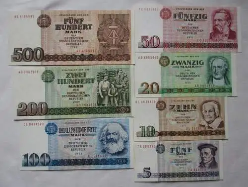 Banknoten 5 bis 500 Mark DDR 1971-85 kassenfrisch UNC (167326)