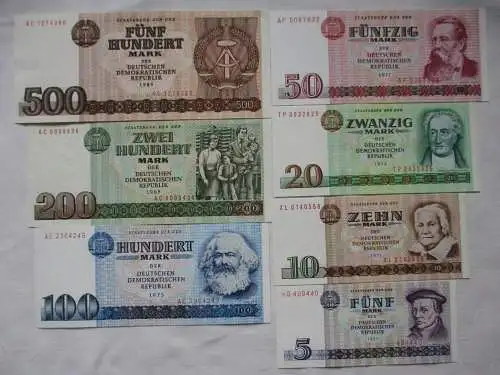 Banknoten 5 bis 500 Mark DDR 1971-85 kassenfrisch UNC (167384)