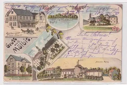 904802 Ak Lithographie Gruß aus Mölbis Ziegelei, Restaurant, Post usw. 1908