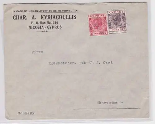 906620 Brief Aufdruck Char A Kyriacoullis Nicosia Zypern  Fabrik Oberweimar 1932
