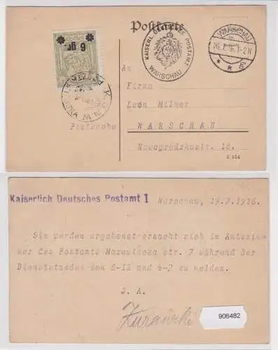 906482 Postkarte Kaiserlich dt. Postamt Warschau 6 Groschen 1916