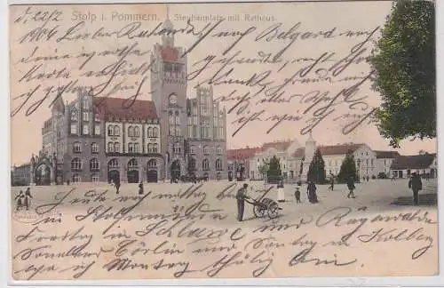 907883 Ak Stolp in Pommern Stephanplatz mit Rathaus 1906