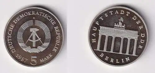 DDR Gedenk Münze 5 Mark Brandenburger Tor 1987 PP (167347)