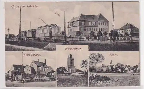 906280 Mehrbild Ak Gruss aus Hänichen - Ernst Schäfer, Bismarckturm, Kirche 1919