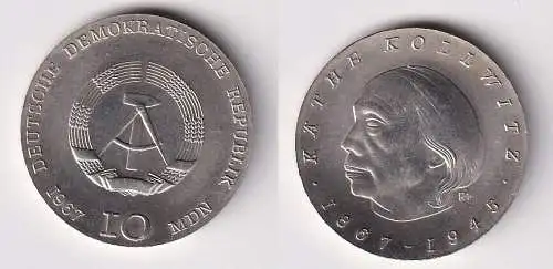 DDR Gedenk Silber Münze 10 Mark Käthe Kollwitz 1967 Probe Stempelglanz (167494)