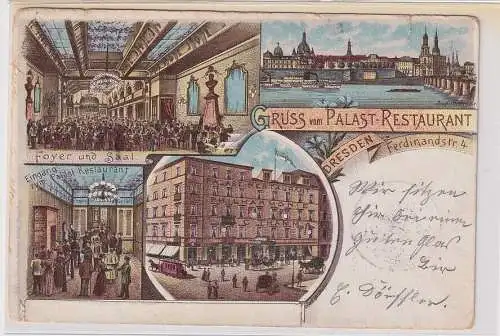 01074 Lithographie Ak Gruss vom Palast-Restaurant Dresden 1898