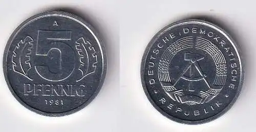 5 Pfennig Aluminium Münze DDR 1981 Stempelglanz (167352)