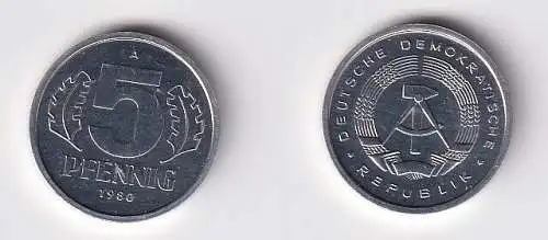 5 Pfennig Aluminium Münze DDR 1980 Stempelglanz (167110)