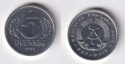 5 Pfennig Aluminium Münze DDR 1980 Stempelglanz (167349)