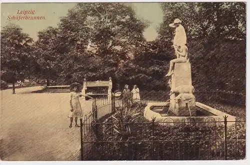 907077 Ak Leipzig - Schäferbrunnen im Albertpark 1913