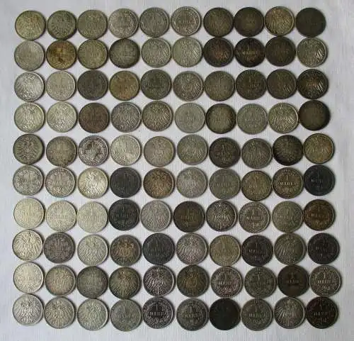 Sammlung mit 100 Silbermünzen 1 Mark Deutsches Reich Kaiserreich (115963)