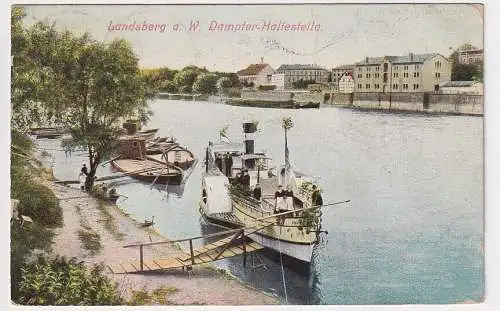 55204 Ak Langsberg a. W. Gorzow Wielkopolski - Dampfer-Haltestelle 1918