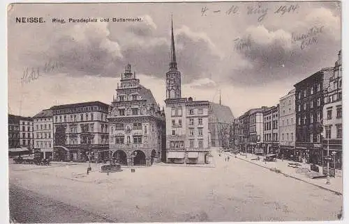 75051 Ak Neisse (Nysa) Oberschlesien Ring, Paradeplatz und Buttermarkt 1914