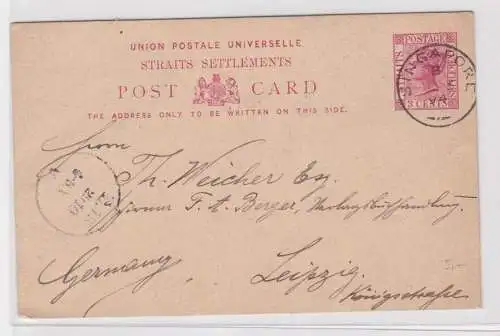 907357 Ganzsachen Postkarte Straits Settlements Singapore Singapur -Leipzig 1894